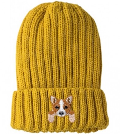 Skullies & Beanies [ Welsh Corgi ] Cute Embroidered Puppy Dog Warm Knit Fleece Winter Beanie Skull Cap - Yellow - C3189RW7N4W