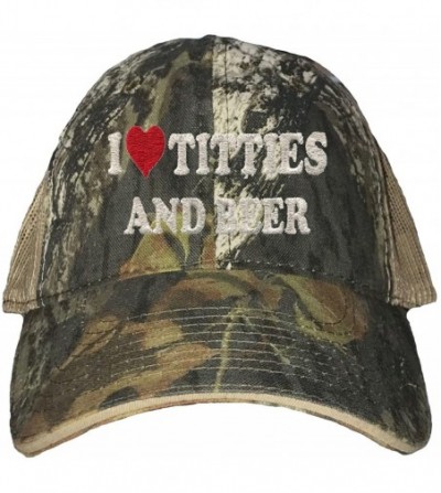 Baseball Caps Adult I Love Titties & Beer Embroidered Distressed Trucker Cap - Mossy Oak Breakup/ Khaki - CN18G7W0ZKS
