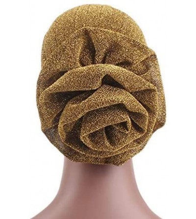 Skullies & Beanies Women Elastic Glitter Big Flower Turban Chemo Beanie Hair Loss Chemo Cap Hat - Gold - CD18LU5XL50