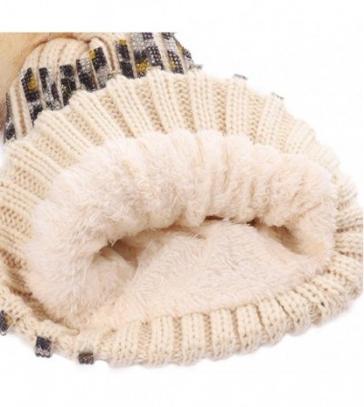 Skullies & Beanies Winter Slouchy Knit Beanie Hats for Women Warm Chunky Skull Caps Leopard Rainbow Faux Fur Pom Pom Beanie -...