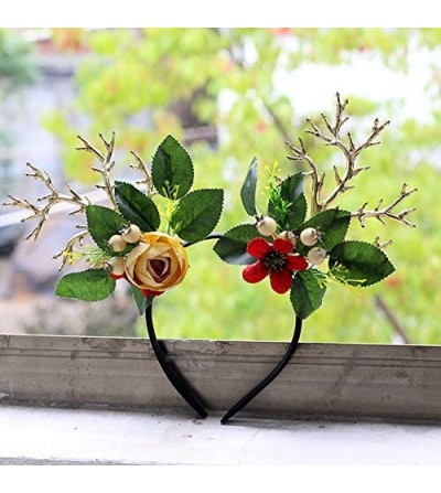 Headbands Adjustable Flower Headband Floral Garland Crown Halo Headpiece Boho with Ribbon Wedding Festival Party - B - C018A2...