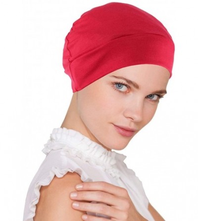 Skullies & Beanies Womens Soft Comfy Chemo Cap and Sleep Turban- Hat Liner for Cancer Hair Loss - 07- Red - C912JDC65CJ