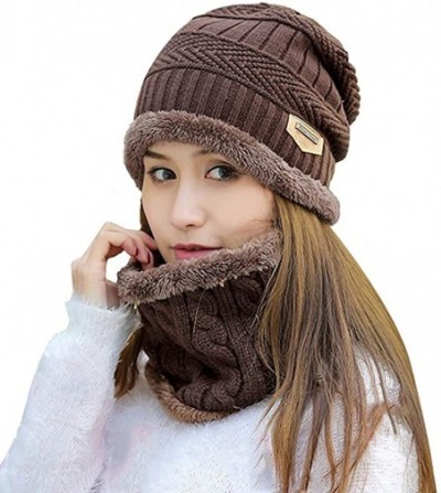 Skullies & Beanies Womens Beanie Winter Hat Scarf Set Slouchy Warm Snow Knit Skull Cap - Beanie + Scarf (Brown) - C612O2OGVLN