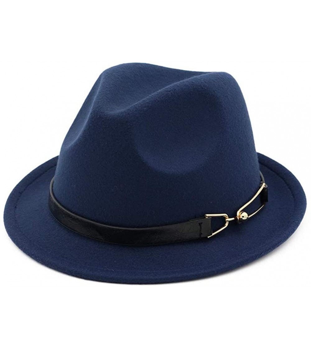 Fedoras Mens/Women FashionTrilby Hat Panama Style Short Brim Fedora - Z-navy - C5194X3I98S