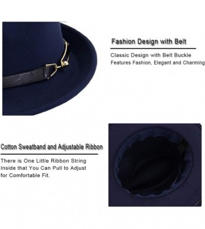 Fedoras Mens/Women FashionTrilby Hat Panama Style Short Brim Fedora - Z-navy - C5194X3I98S