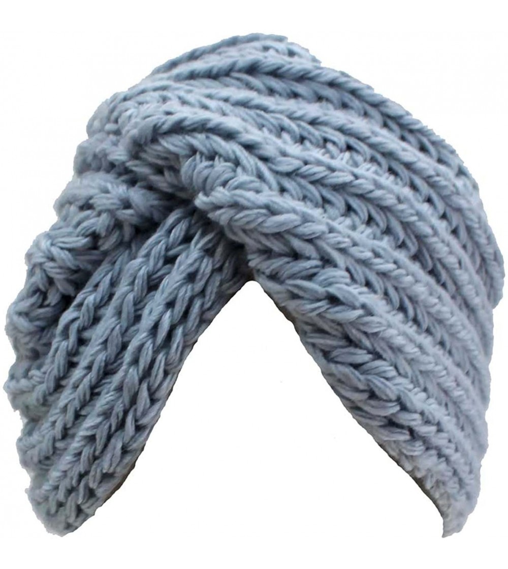 Skullies & Beanies Chunky Knit Acrylic Turban Head Wrap - Blue - CY116M90E83