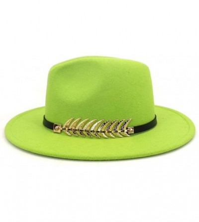 Fedoras Women's Wide Brim Fedora Panama Hat with Metal Belt Buckle - Light Green - C8199U3I39L