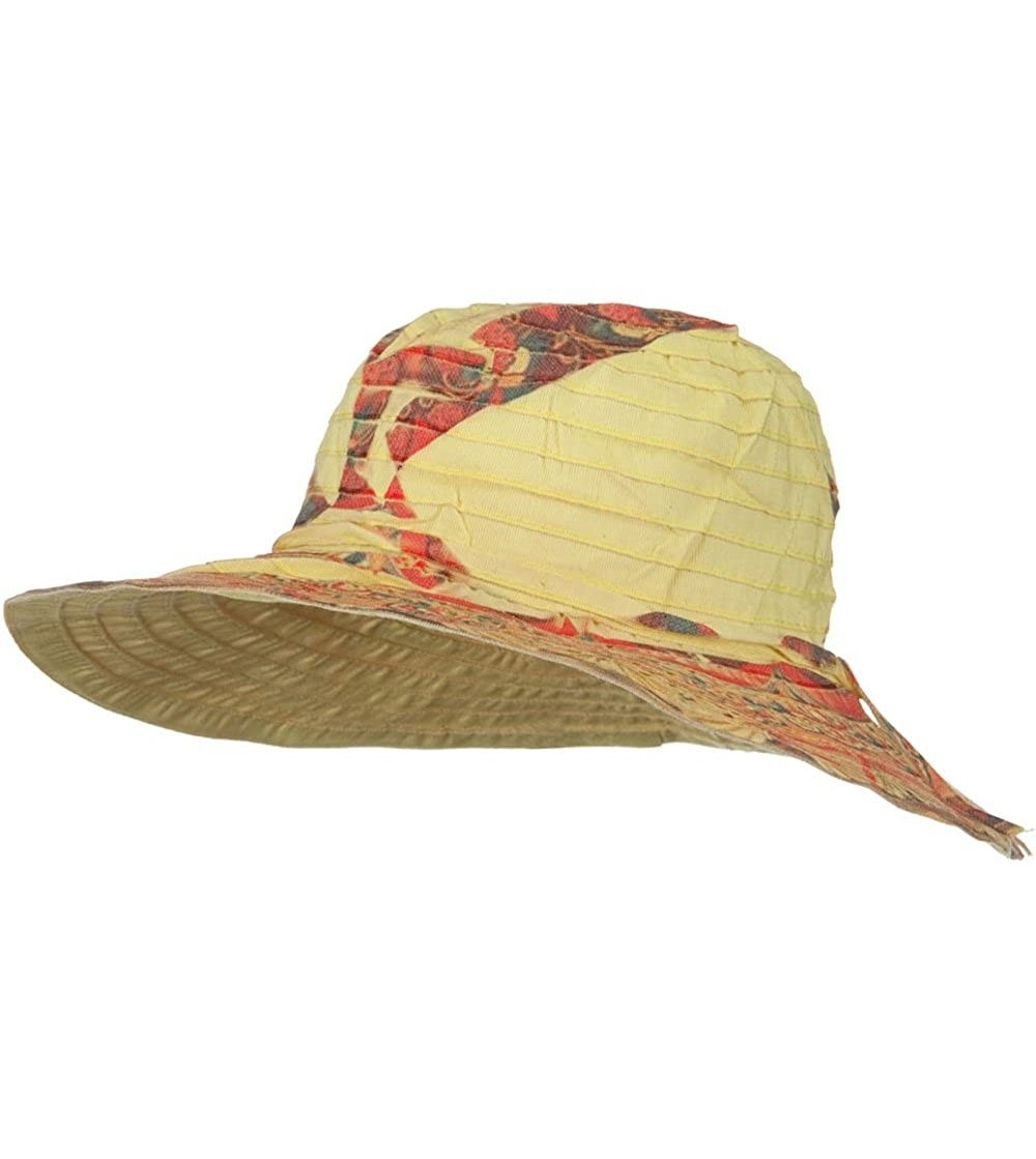 Sun Hats Ribbon Brim Indian Design Print Hat - Yellow - Yellow - C9118NTNHLV
