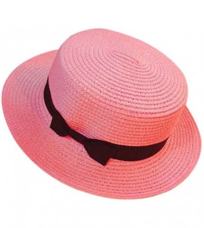 Sun Hats Unisex Trilby Gangster Cap Beach Sun Straw Hat Bow Tie Band Sun hat Beach Fishing Hat - Pink - CZ18UD9EU2Q