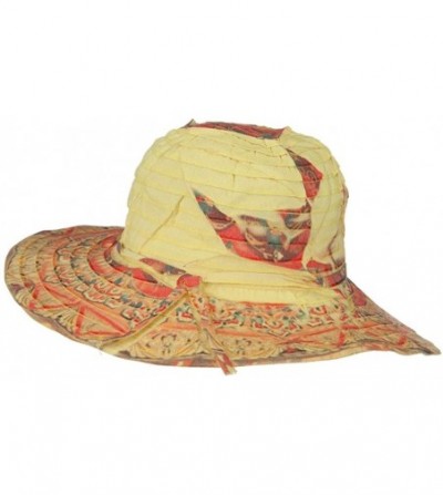 Sun Hats Ribbon Brim Indian Design Print Hat - Yellow - Yellow - C9118NTNHLV