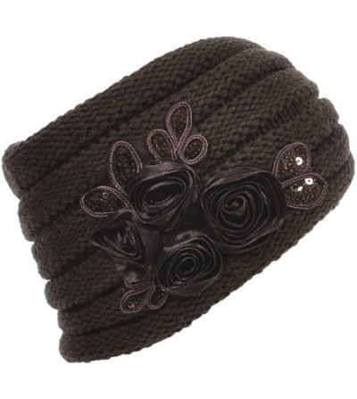 Cold Weather Headbands Women's Floral Knitted Headband Sequins Satin Headwrap - Brown. - CW12GUFVAOT