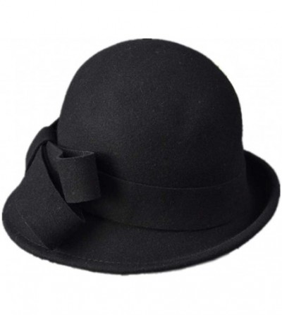 Berets Womens Bowknot 100% Wool Fall Winter Derby Hat Doom Cloche Hat - C-black - CY18LGW5LT3