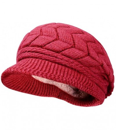 Skullies & Beanies Womens Knit Wool Hats with Visor Warm Skull Beanie Caps for Winter - Red - CF11T8PTOAV