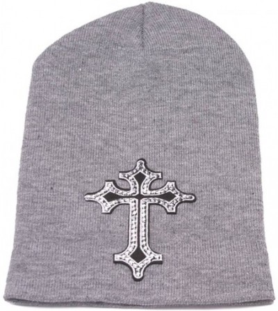 Winter Cuffless Beanie Studded Cross
