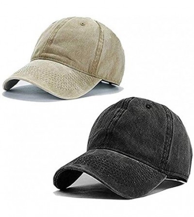 Baseball Caps Men Women Baseball Cap Vintage Cotton Washed Distressed Hats Twill Plain Adjustable Dad-Hat - Z-black/Khaki - C...