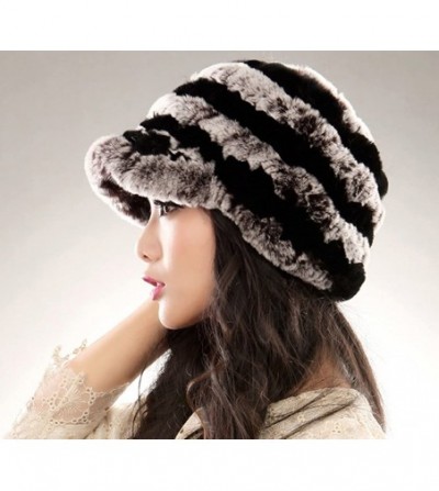 Skullies & Beanies Women's Real Rex Rabbit Fur Peaked Caps Hats Spiral Winter Warmer Ears Hat - Coffee & Black - CZ11FGXY14T