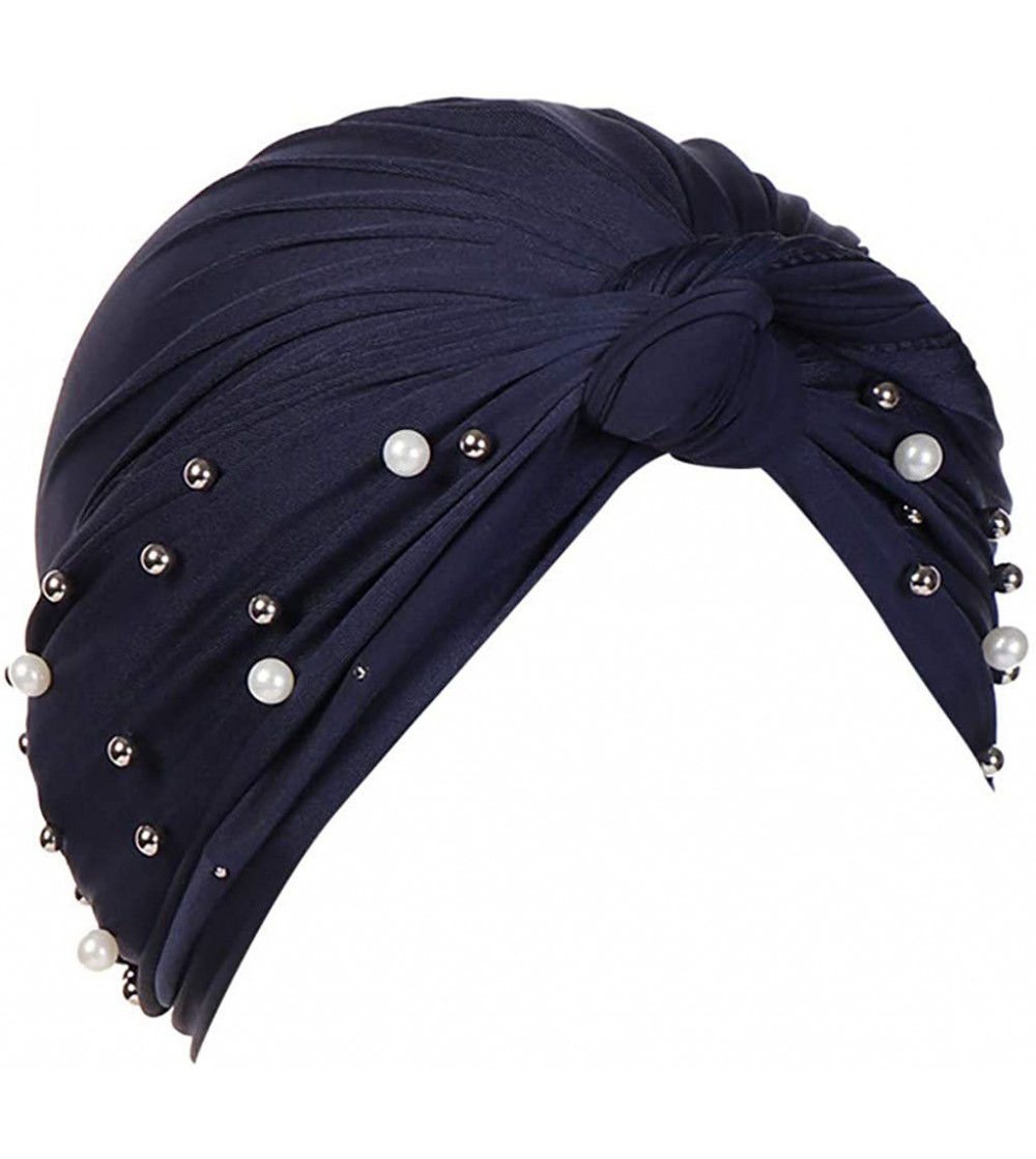 Skullies & Beanies Women Pearl Nail Beading Solid Color India Baotou Hat Muslim Ruffle Cancer Chemo Beanie Turban Wrap Cap - ...