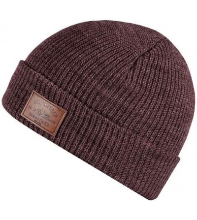 Skullies & Beanies Tread Beanie with Real Leather Patch- Multi-Season Headwear for Men and Women (One Size) - Dusty Plum - CK...