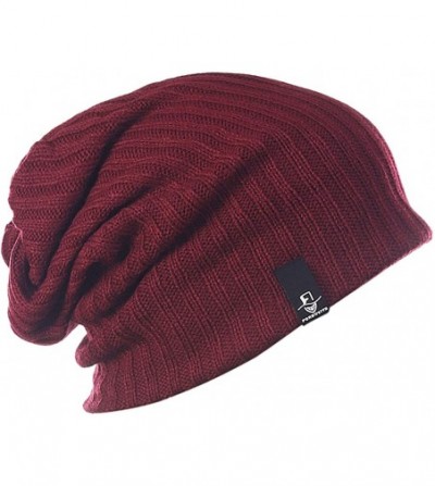 Skullies & Beanies Large Beanie for Men Winter Oversized Knit Cap Womens Slouchy Hat B309 - Claret - CP18Z8WX6S6