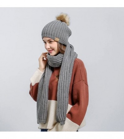 Skullies & Beanies Fashion Women's Warm Crochet Knitted Beanie Hat and Scarf Set with Fur Poms - 1 Grey - C71884IO2CX