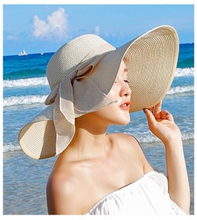 Sun Hats Large Straw Sun Hats for Women with UV Protection Wide Brim-Ladias Summer Beach Cap with Floppy - B1-beige - CV18S7N...
