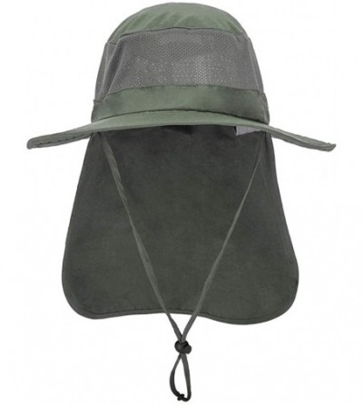Sun Hats Unisex Sun Hat Outdoor UV Protecting Wide Brim Mesh Fishing Hat with Velcro Stowable Neck Flap - Army Green - CQ18U4...