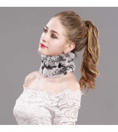 Cold Weather Headbands Rabbit Fur Headband - Winter Knit Neck Warmer Real Fur Headbands Women Scarf Muffler - Frost Black Str...