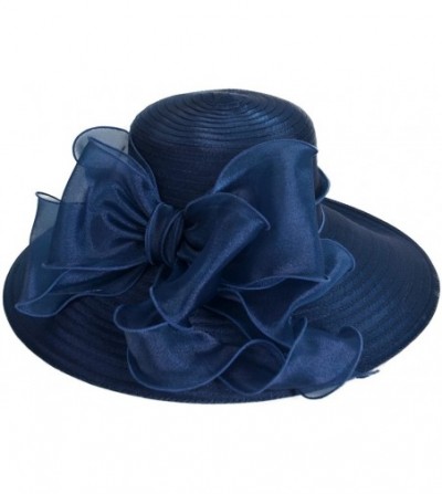 Bucket Hats Lady Derby Dress Church Cloche Hat Bow Bucket Wedding Bowler Hats - Wide Brim-navy - CR17YTKN0DY