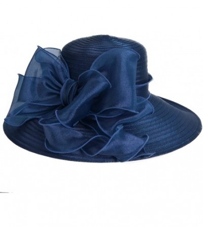 Bucket Hats Lady Derby Dress Church Cloche Hat Bow Bucket Wedding Bowler Hats - Wide Brim-navy - CR17YTKN0DY