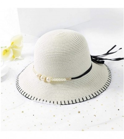 Sun Hats Girls Flower Straw Hat Large Brim Beachwear Sunhat Floral Tea Party Cap - White E - CE193LH56OO