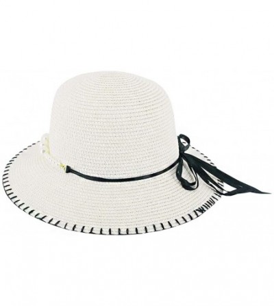 Sun Hats Girls Flower Straw Hat Large Brim Beachwear Sunhat Floral Tea Party Cap - White E - CE193LH56OO
