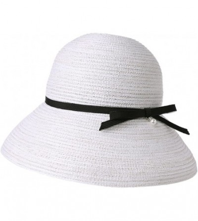 Sun Hats Womens Wide Brim Summer Sun UPF Protective Beach Straw Panama Fedora Hats Outdoor - 99067_ivory - C518RUYYWX4