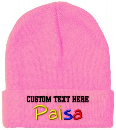 Skullies & Beanies Custom Beanie for Men & Women Paisa Colombian Embroidery Acrylic Skull Cap Hat - Soft Pink - CL18ZWOOCZ5