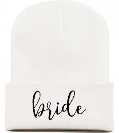 Skullies & Beanies Womens Bride Beanie Warm Knit Embroidered Bride Tribe Skull Cap Hat - Bride - White (Cursive) - C918OOA2C8E
