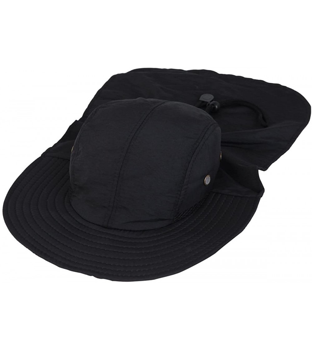Sun Hats Cotton Foldable Lightweight Outdoor Fishing Hunting Safari Sun Hat w/Back Flap - Black - C7126QTB80B