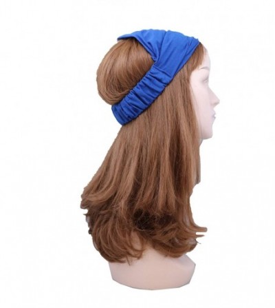 Headbands Set of 3 Wide Cotton Head Band Solid Boho Yoga Style Soft Hairbands (Light Navy) - Light Navy - C418YNC464O