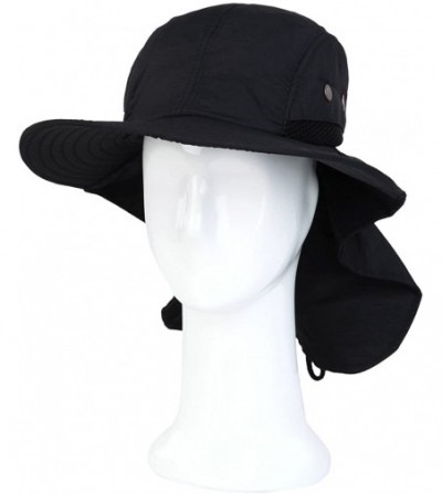 Sun Hats Cotton Foldable Lightweight Outdoor Fishing Hunting Safari Sun Hat w/Back Flap - Black - C7126QTB80B