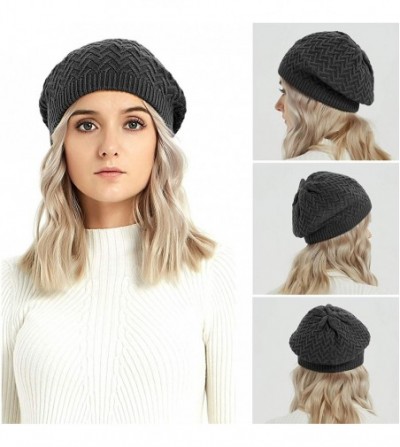 Berets Merino Wool Beret Hat - Women Knitted Braided Crochet Chic French Beanie - Black - CJ18INWCQG5
