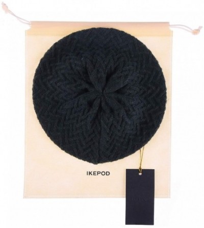 Berets Merino Wool Beret Hat - Women Knitted Braided Crochet Chic French Beanie - Black - CJ18INWCQG5
