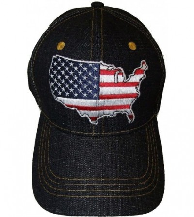 Skullies & Beanies Dark Denim Blue USA America Flag in Country Baseball Cap Hat - C512EW29NU1