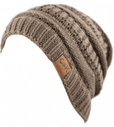 Skullies & Beanies Soft Stretch Cable Knit Warm Chunky Beanie Skully Winter Hat - 1. Solid Taupe - C918XE6RGDL