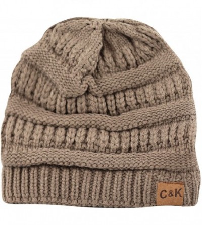 Skullies & Beanies Soft Stretch Cable Knit Warm Chunky Beanie Skully Winter Hat - 1. Solid Taupe - C918XE6RGDL