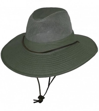 Sun Hats Men's 1 Piece Brushed Twill Mesh Safari Hat With Genuine Leather Trim-Large-Leoden - C811P8THA6L