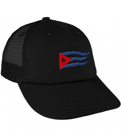 Baseball Caps Cuba Cuban Flag Flame Embroidery Design Low Crown Mesh Golf Snapback Hat Black - C0185DSSWH9