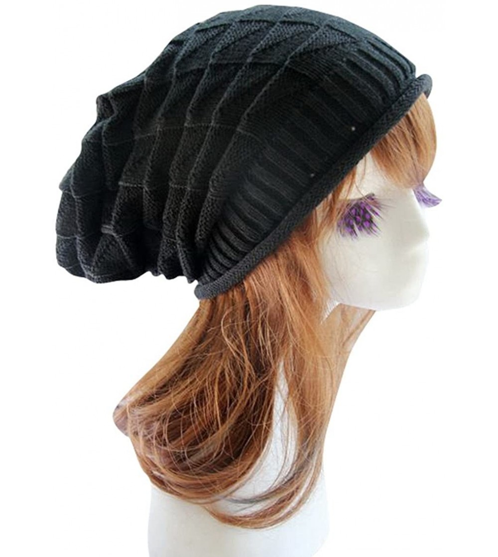 Berets Unisex Winter Wrinkle Knitted Crochet Baggy Hat Beanie Cap Beret - Black - CA1282VI8GD