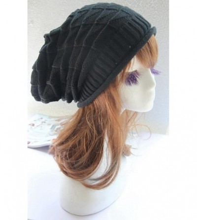 Berets Unisex Winter Wrinkle Knitted Crochet Baggy Hat Beanie Cap Beret - Black - CA1282VI8GD