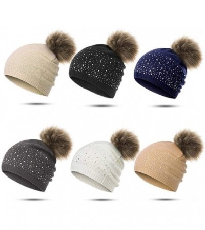 Skullies & Beanies Women Plush Ball Winter Headwear Stretchy Soft Knitted Hats Skullies & Beanies - White - C71925L28YT