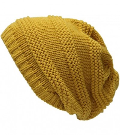Skullies & Beanies Ponytail Ribbed Stretch Slouchy Beanie Hat - Mustard - C1185CG9A2R