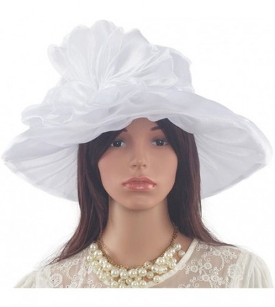 Sun Hats Womens Organza Kentucky Derby Church Party Floral Wide Brim Summer Hat - White - CW18DXIMXKY