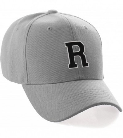 Baseball Caps Classic Baseball Hat Custom A to Z Initial Team Letter- Lt Gray Cap White Black - Letter R - CI18IDTMK63